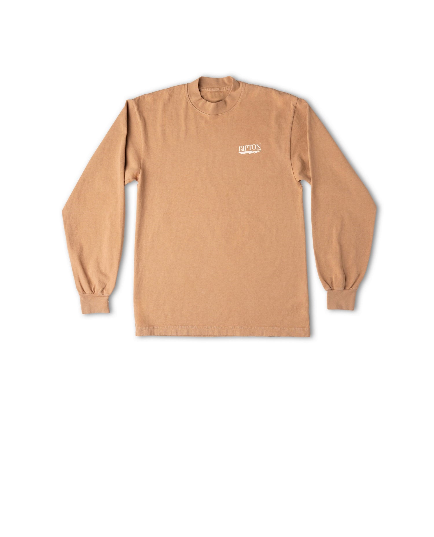 Brown long-sleeve shirt with a logo on a white background