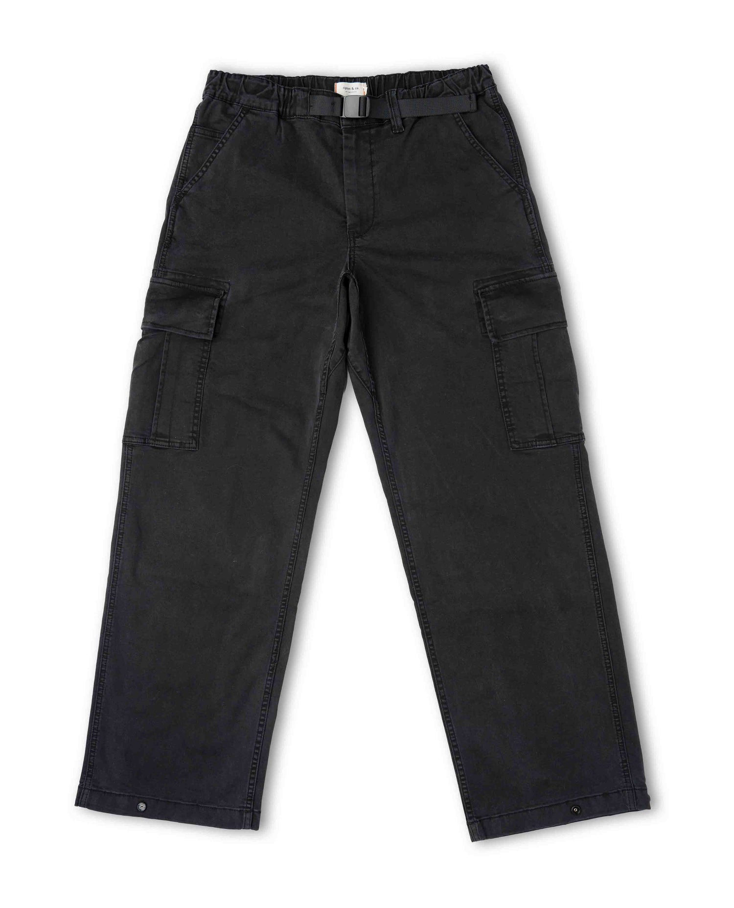 Black cargo pants on a white background