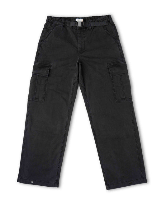 Black cargo pants on a white background