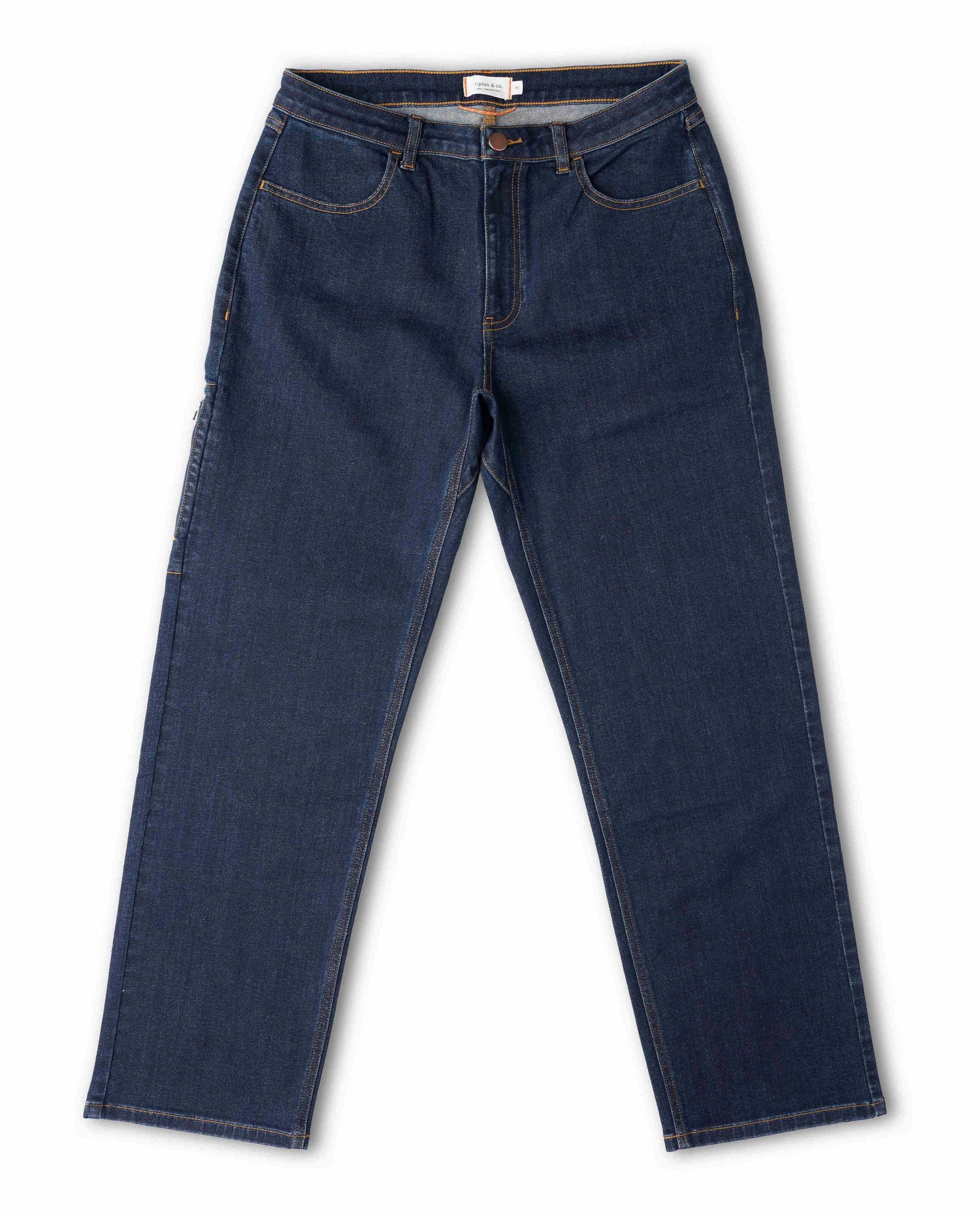 Dark wash jeans, front view, on white background.