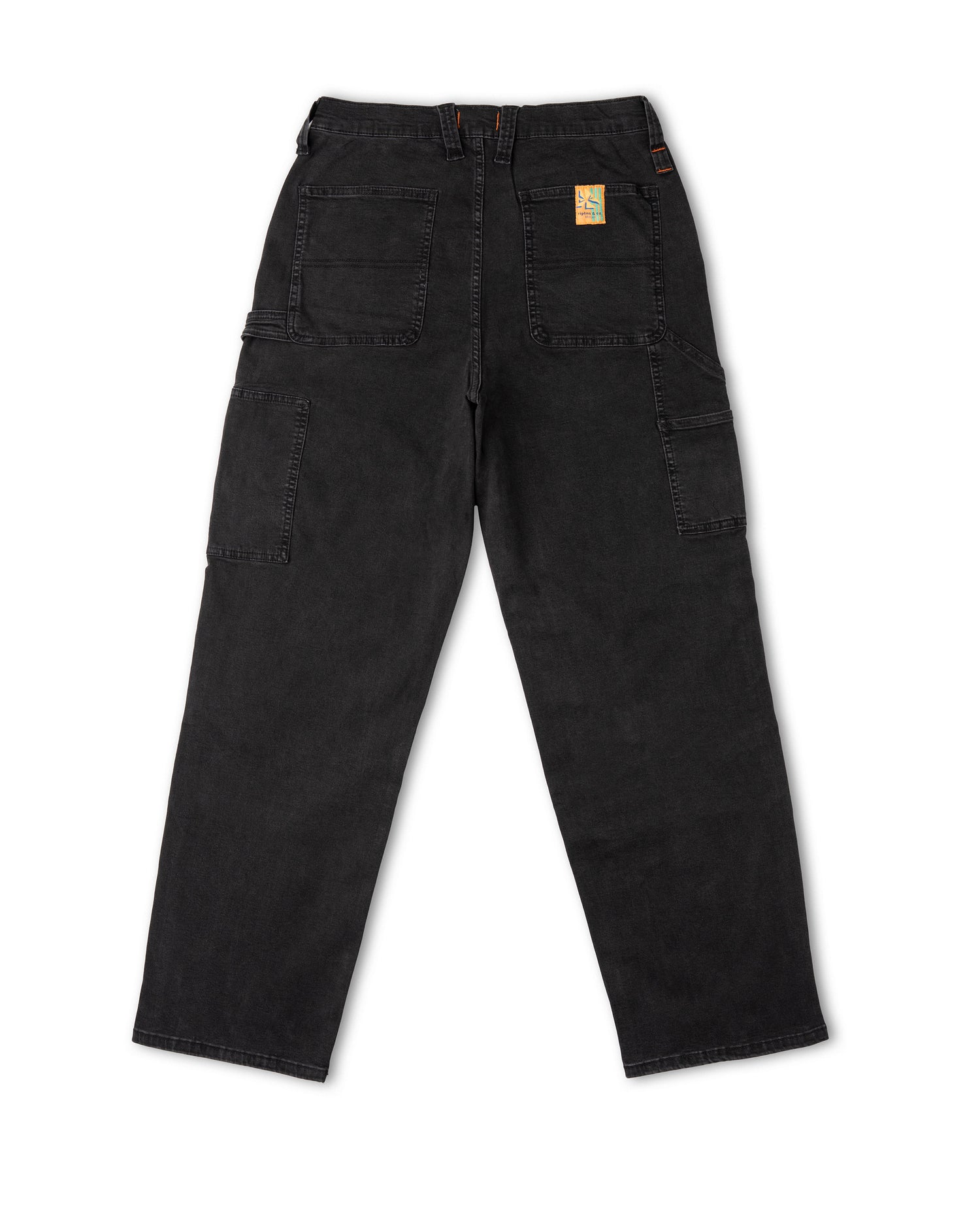 Black pants with a brand logo on a white background