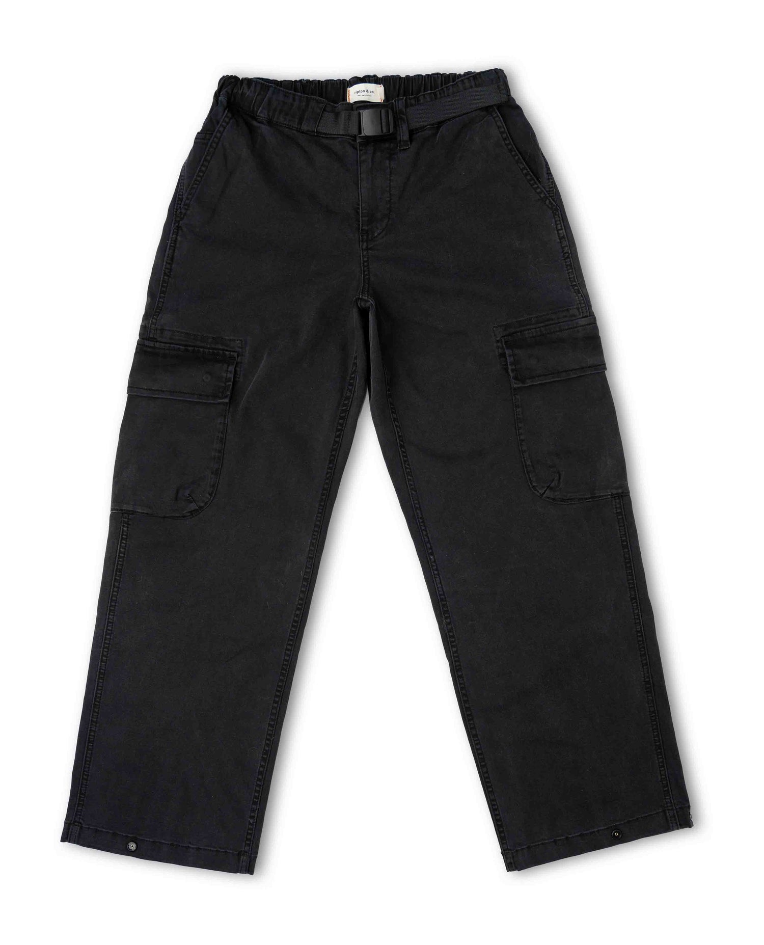 Black cargo pants on a white background
