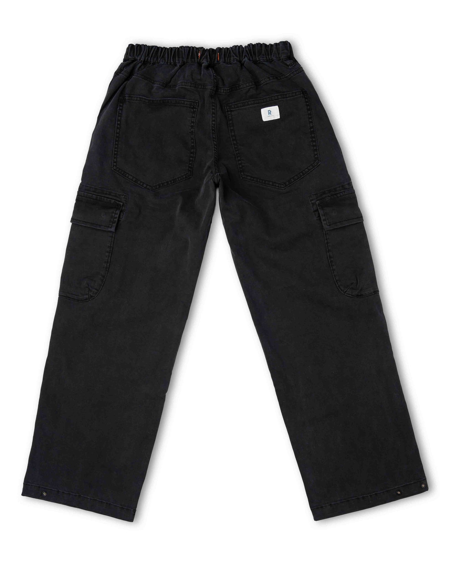 Black cargo pants on a white background