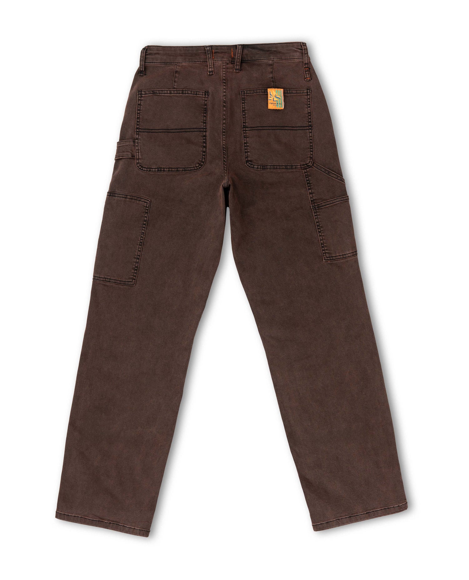 Brown work pants with a visible brand logo on a white background